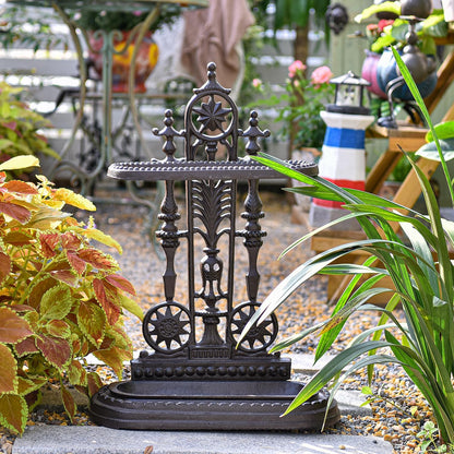 Sungmor Cast Iron Freestanding Umbrella Stand with Detachable Drip Tray | Rustic Umbrella Holder for Entryway,Front Door,Hallway,Outside Porch, Decorative Freestanding Umbrella Rack Organizer