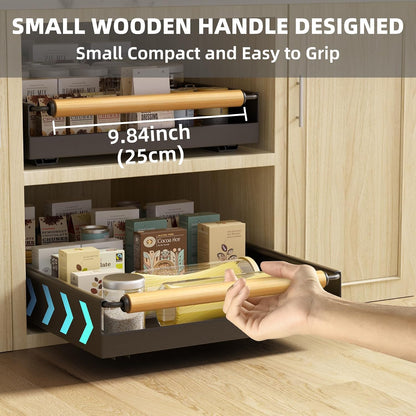 2 Pack 15.3'' Deep Expandable Slide Out Cabinet Shelf No-Drill Pull Out Drawer with Nano Film Adhesive, Heavy Duty Pull Out Tray for Kitchen, Pantry & Bathroom, Black