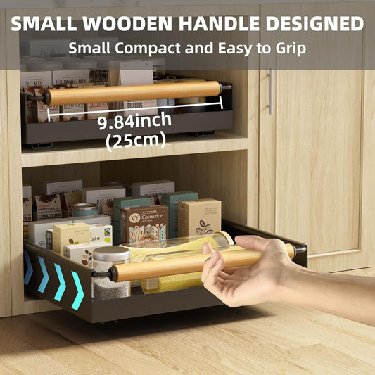 2 Pack 15.3'' Deep Expandable Slide Out Cabinet Shelf No-Drill Pull Out Drawer with Nano Film Adhesive, Heavy Duty Pull Out Tray for Kitchen, Pantry & Bathroom, Black
