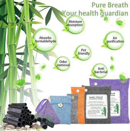 Charcoal Bags Odor Absorber (3x200g) Activated Bamboo Charcoal Air Purifying Bags Charcoal Odor Eliminating Bags for Home & Car Shoes, Closet, Pet -3 PACK