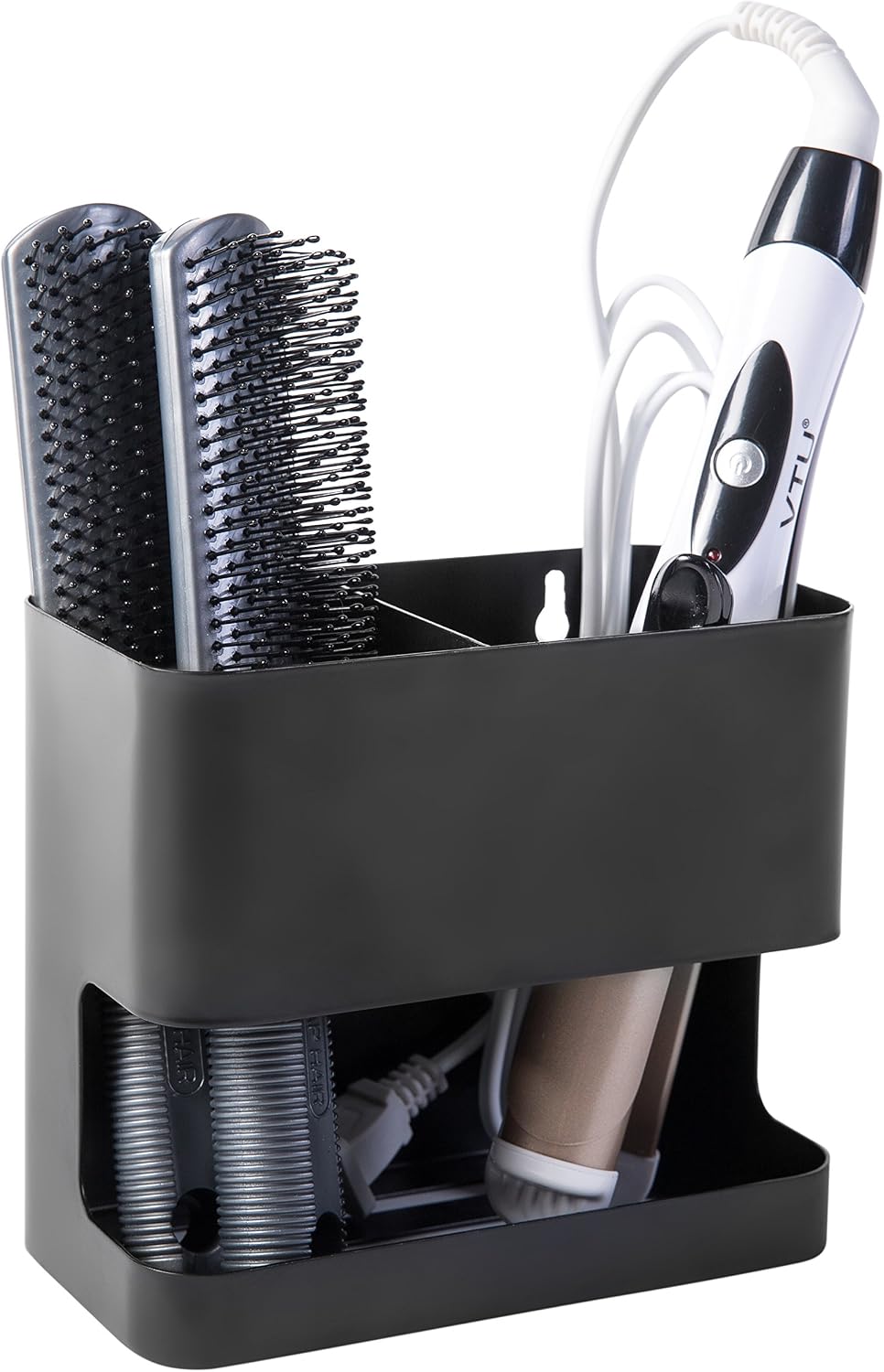 MyGift Wall Mount Salon Hair Tool Organizer with 3 Slots, Black Metal | Wall-mounted black metal storage features 3 slots for curling irons, blow dryers, straighteners, and hair brushes