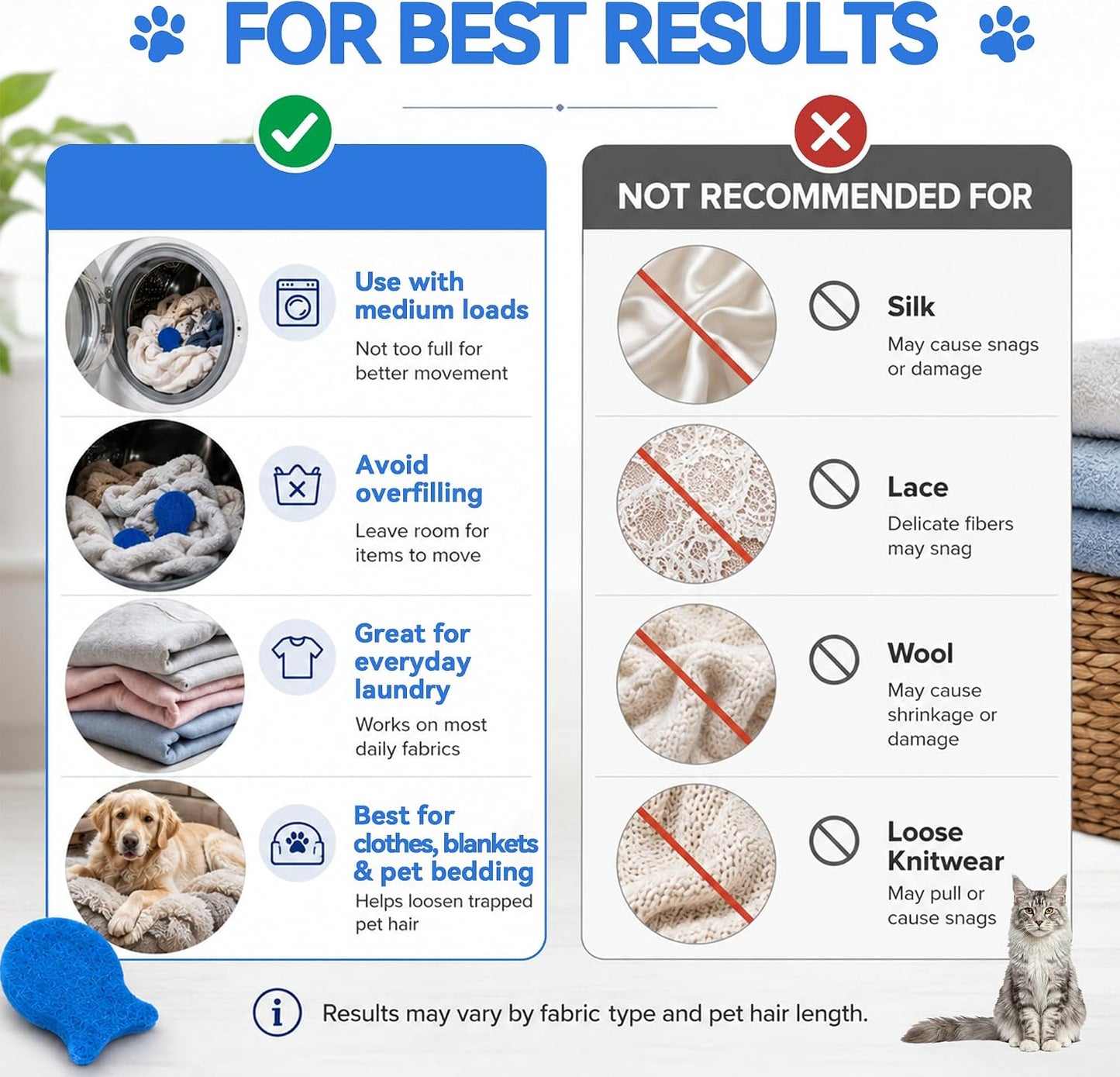 6 Pack Pet Hair Remover for Laundry, Reusable Washer & Dryer Lint Catcher for Dog & Cat Hair, Helps Reduce Fur on Clothes, Blankets, Bedding, Couch & Car Seats (Blue)