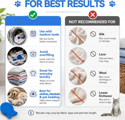 6 Pack Pet Hair Remover for Laundry, Reusable Washer & Dryer Lint Catcher for Dog & Cat Hair, Helps Reduce Fur on Clothes, Blankets, Bedding, Couch & Car Seats (Blue)