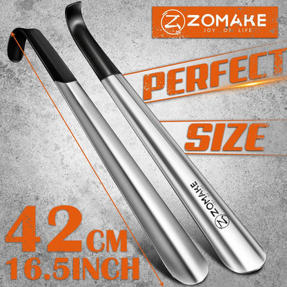 ZOMAKE Shoe Horn Long Handle for Seniors Men Women, Metal Shoehorn 16.5" | Stainless Steel Boot Horn Shoe Spoon Helper, Comfort Grip Handle, Smooth Edges, No Bending Required, Shoe Care for Daily Use
