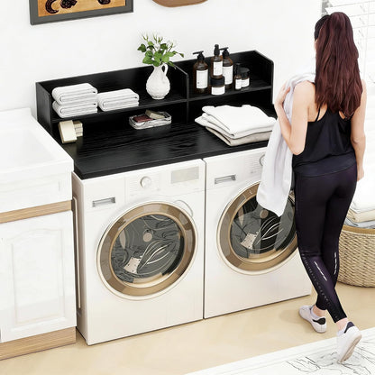 2 Tier Wooden Washer Dryer Topper, Large Laundry Countertop Cover, Walnut | Washer And Dryer Topper Non-Slip Pads,Over Washer And Dryer Shelves For Clothes Folding,Space Saving Laundry Room Organizer