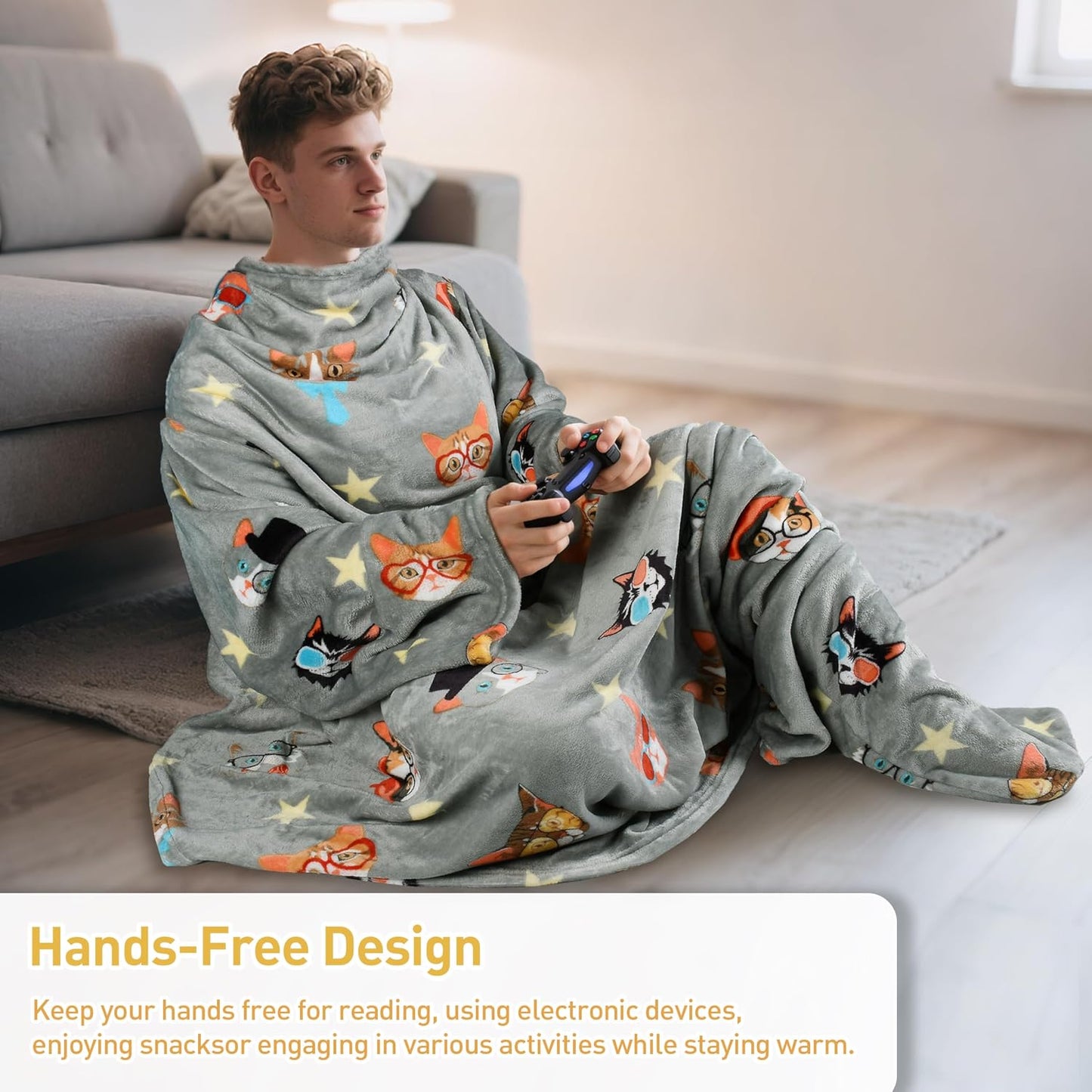 Catalonia Wearable Blanket with Sleeves & Foot Pocket for Adults | Soft Fleece Throw Wrap with Hands-Free Comfort, Perfect for Reading, TV Time & Relaxing, Christmas Gift for Women & Men