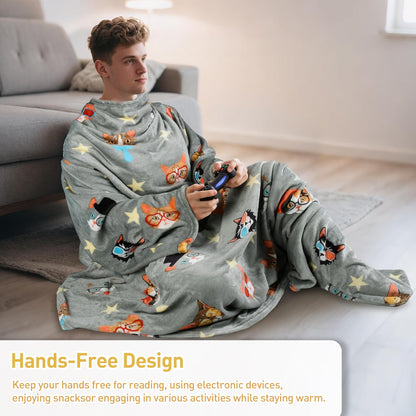 Catalonia Wearable Blanket with Sleeves & Foot Pocket for Adults | Soft Fleece Throw Wrap with Hands-Free Comfort, Perfect for Reading, TV Time & Relaxing, Christmas Gift for Women & Men