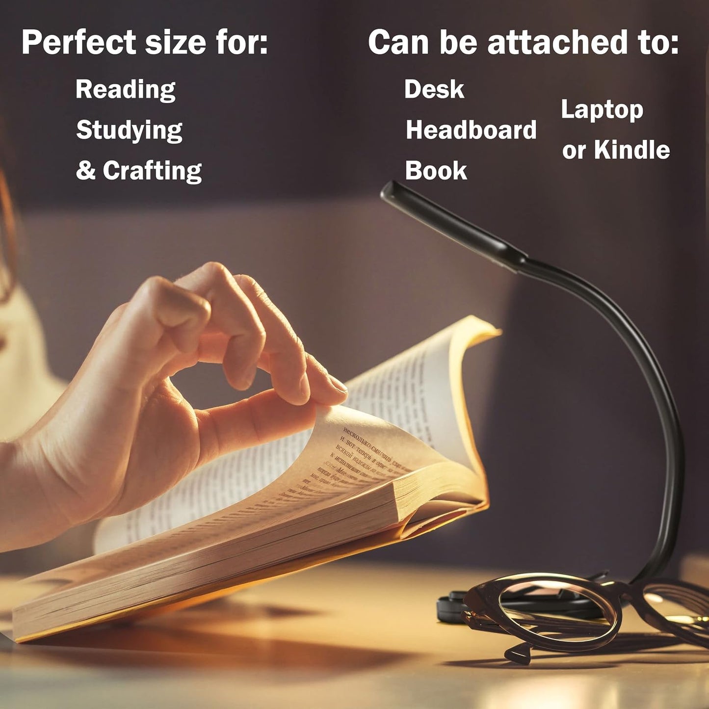 BaHoki Essentials Book Clip Lamp - Small Size Rechargeable LED Clip On Flash Light - Book Light for Reading in Bed