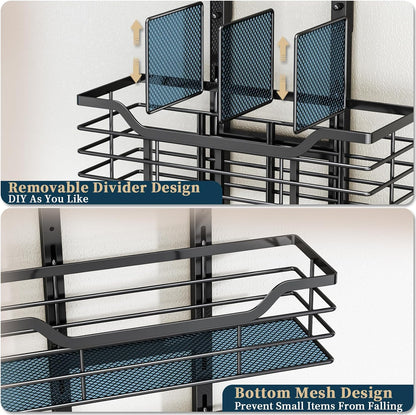 Consumest 6-Tier Hair Tool Organizer - Hair Dryer Holder Over The Door/Wall Mounted DIY Adjustable Shelf Bathroom Door Organizer with Hook for Curling Iron/Blow Dryer/Straightener Black