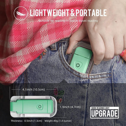 EGWASER Book Light for Reading in Bed, USB Rechargeable Clip on Book Lights, 3 Brightness Adjustable Dimmable Bookmark Light for Eye-Protection, Reading Lamp for Bookworms, Travel (Dark Green)