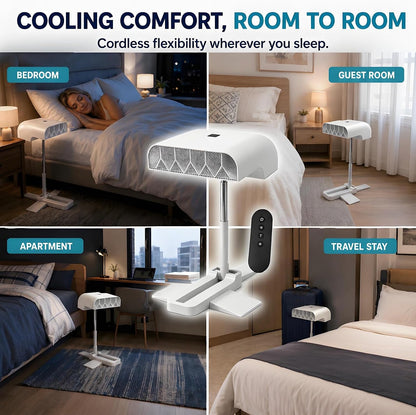 Bed Fan Under Sheets, Rechargeable Cordless Bed Cooling System for Hot Sleepers and Night Sweats, 5-Speed Quiet Mattress Fan with Remote, Adjustable Height 8.6–20.8 Inches