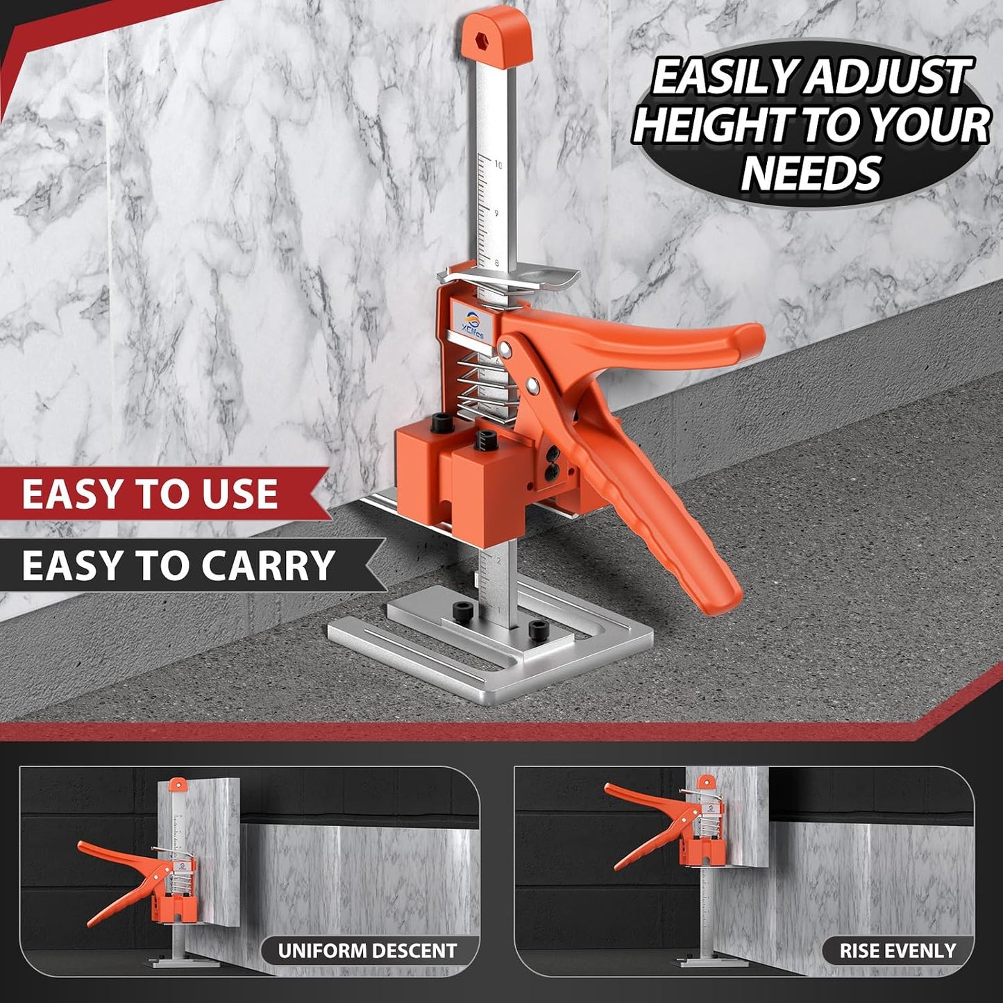 XClifes Labor Saving Arm Jack, 2 Pack Furniture Lifter Tool, Black | Multifunctional jack lifts up to 6.69" with 450 lbs capacity for cabinets, doors, windows & wall tile leveling.