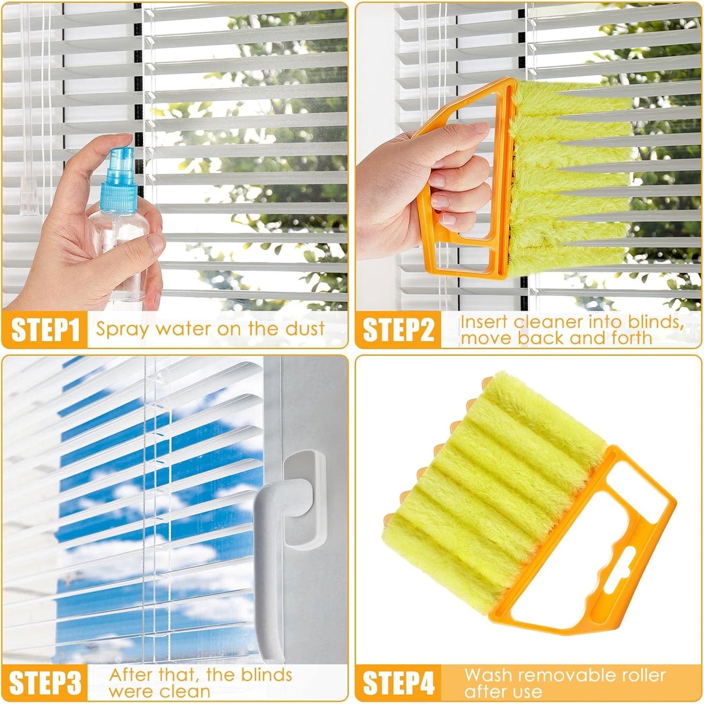 Geiserailie 2 Pcs Window Venetian Blind Cleaner Duster Tool Washable 7 Fingers Dusting Cleaner and Air Vent Shutter Brush Blinds Air Conditioner Fan Duster Dirt Housekeeping Tool (2 Color)