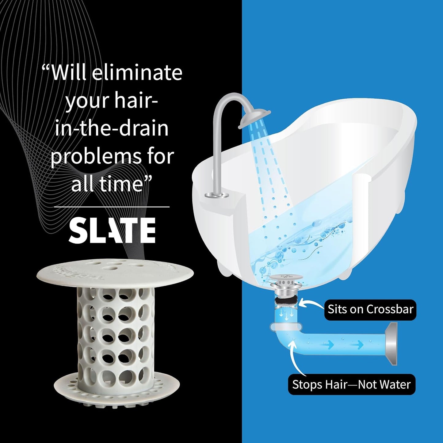 TubShroom Bathtub Drain Hair Catcher – in-Drain Tub Strainer & Clog Prevention Protector, Fits Standard 1.4”–1.75” Tub Drains, Easy Clean, Captures Human & Pet Hair Out of Sight (Gray)