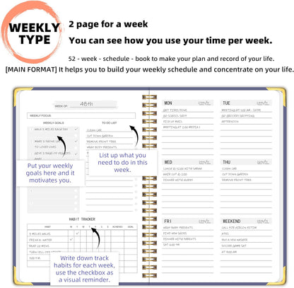Undated Weekly Planner With Habit Tracker & To Do List 5.7 x 8.0 inch | Avoid Unfocused Busywork,Productivity Organizer,No-Bleed Thick Pages,Portable Size,Lay-Flat Spiral for Hands Free