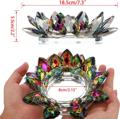 OwnMy Crystal Lotus Flower Candle Holder for Pillar Candles up to 3 Inch | Clear Lotus Flower Pillar Candle Holder Tea Light Holder, Glass Lotus Petal Votive Candle Stand for Wedding Party Home Decors