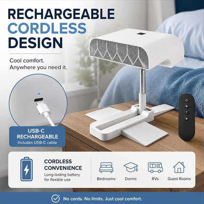 Bed Cooling Fan Under Sheets, Rechargeable Cordless Bed Fan for Hot Sleepers, Under Blanket Airflow Cooling System with Remote, 5 Quiet Speeds, Adjustable Height, USB-C Charging (1PC)