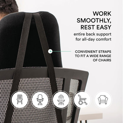 ObusForme Highback Backrest Support - Extra Tall Padded Seat Cushion and Lumbar Support Pillow, Portable Posture Support with Soft and Durable Foam