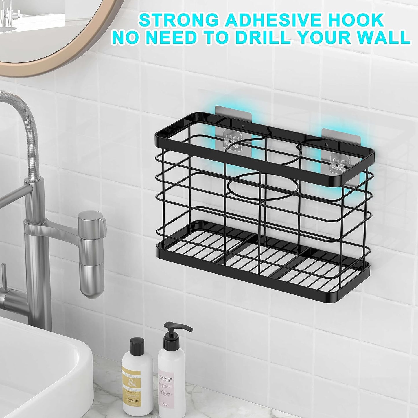 Hair dryer holder cabinet door - Hair tool organizer wall mount | Cabinet Door Bathroom Organizer Hair Care & Styling Tools Storage Basket for Hair Dryer, Curling Irons, Hair Straighteners