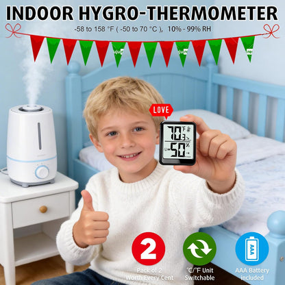 Room Thermometer Indoor Hygrometer Digital Humidity Meter | Accurate Sensor, Fast Refresh, Big Digits, Easy to View, ℉/℃, w/ AAA Battery, Compact for Home, Office, Pet, Plant