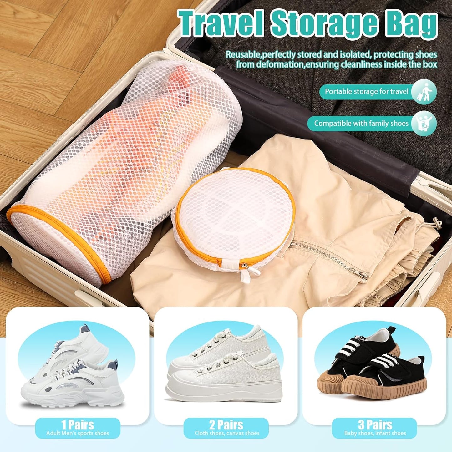 Shoe Washing Machine Bag, Laundry Bag for Sneakers, Orange, 7x15 | Bag to Wash Shoes in Washer and Dryer, for Tennis, Footwear, Trainers, Slippers, Prevent Tangling, Honeycomb Mesh