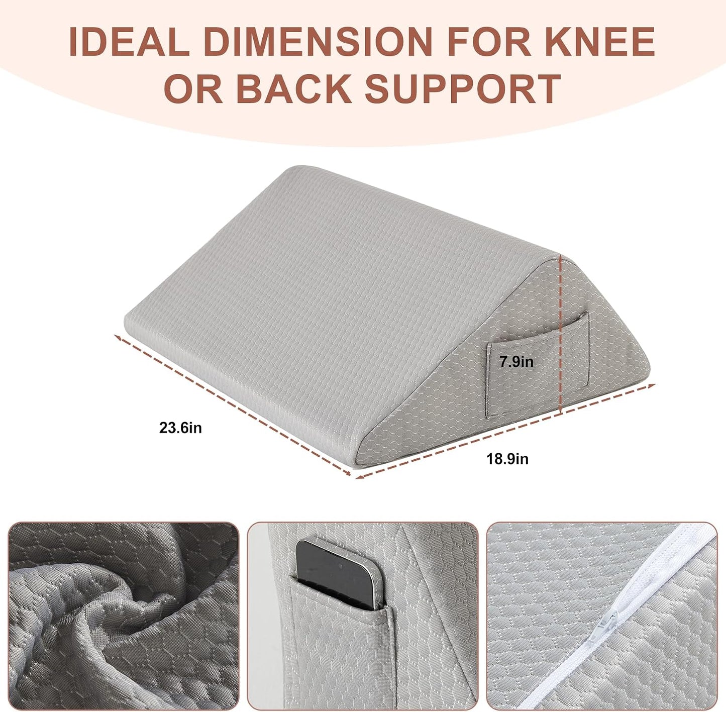 Bedluxe Knee Pillow for Back Sleeping, Leg Pillow Knee Wedge Pillow, Memory Foam Wedge Pillows for Legs Post Surgery, Triangle Pillow for Knee Support, Leg Elevation, Knees Hip Back Pain Relief, White