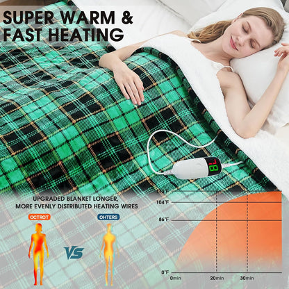 Heated Blanket Electric Throw 50X60 Heating Blanket with 10 Heating Levels 8 Hours Auto Off, Blue Plaid Sherpa Blankets Winter Warmer, Home Decor for Couch Bed Office,Gifts for Mom, Women,Washable