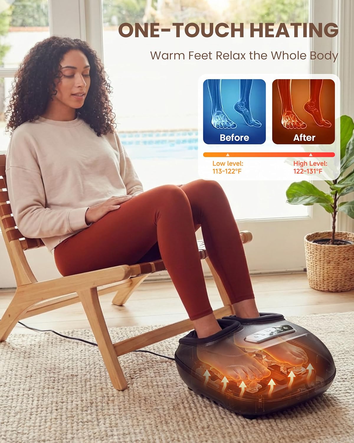 CILI Shiatsu Foot Massager with Heat and Compression, Kneading, Rolling,Electric Feet Massager for Plantar Fasciitis, Neuropathy, Feet Heater, Foot Warmer for Women, Size Up to 14"