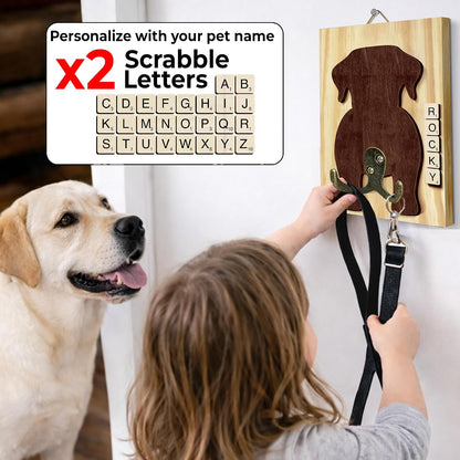 Dog Leash Holder Wall Mount, Pet Harness Hanger with Scrabble Letters, Dog Collar Organizer for Entryway, Memorial Cat Leash Holder for Wall, Pet Loss Gifts, Keepsake, Home Decor PF212-NAT