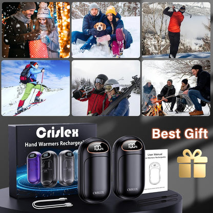 CRISLEX Electric Hand Warmers Rechargeable 2 Pack, 4 Levels Fast Heat, Reusable Hand Warmers with LED Display, Portable Magnetic Pocket Heater, Gifts for Christmas, Men, Women, Raynauds, Hunting, Golf