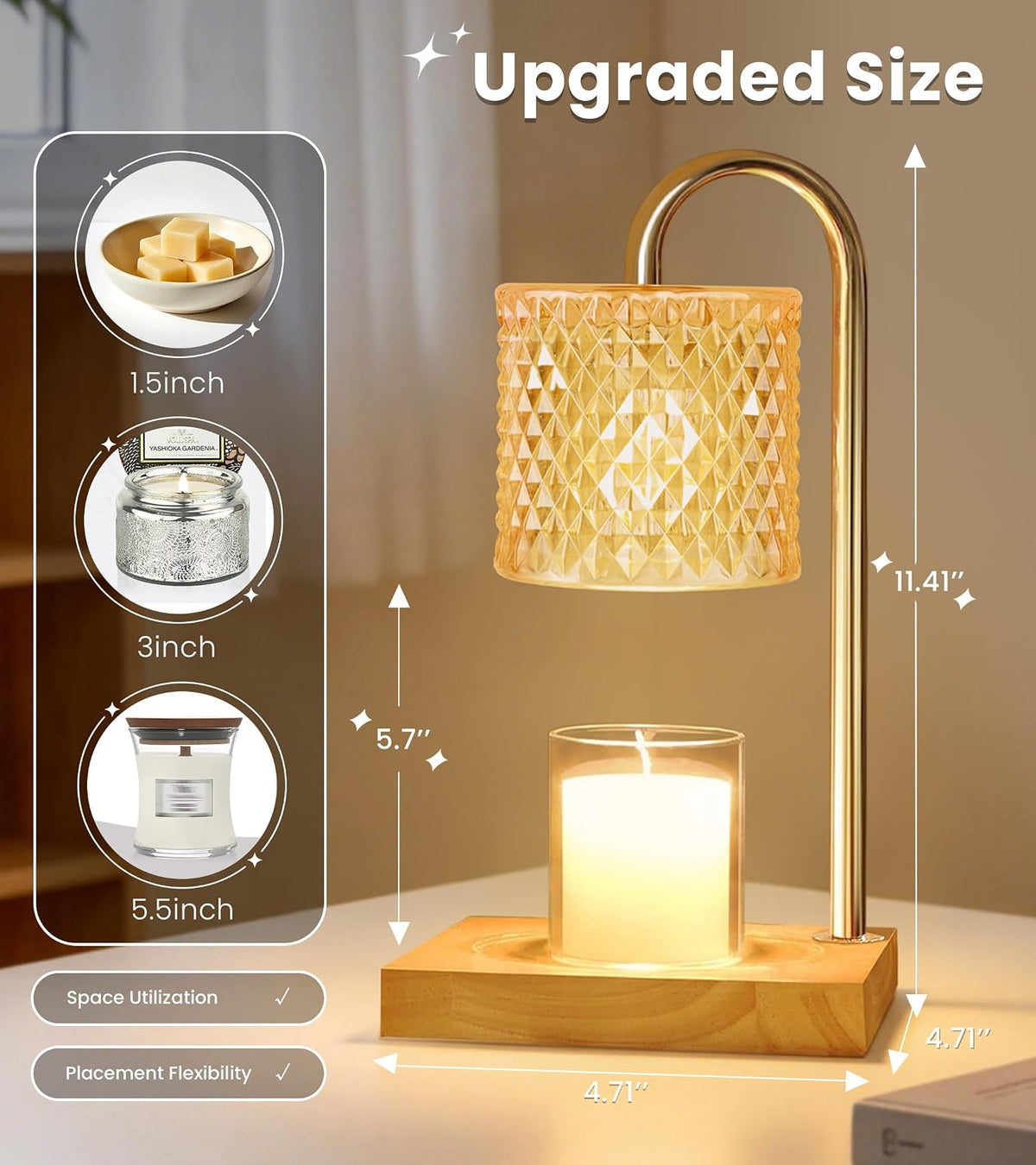 TigQiang Candle Warmer Lamp with Timer, Birthday Gifts for Women, Amber