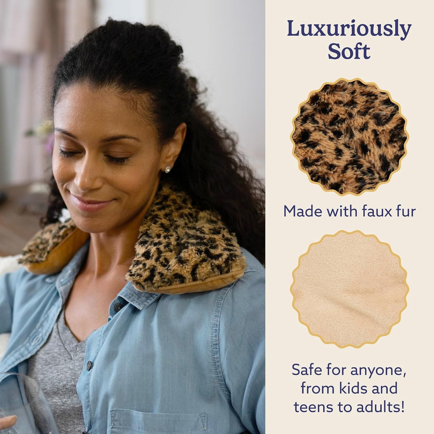 warmies Microwavable Shoulder Heating Pad, Neck Warmer & Heat Pack, Snowy | Steady Pressure, Cooling Relief, Scented with Calming French Lavender, Microwave 30 sec, Freeze 2-3 hrs, Soft Faux Fur