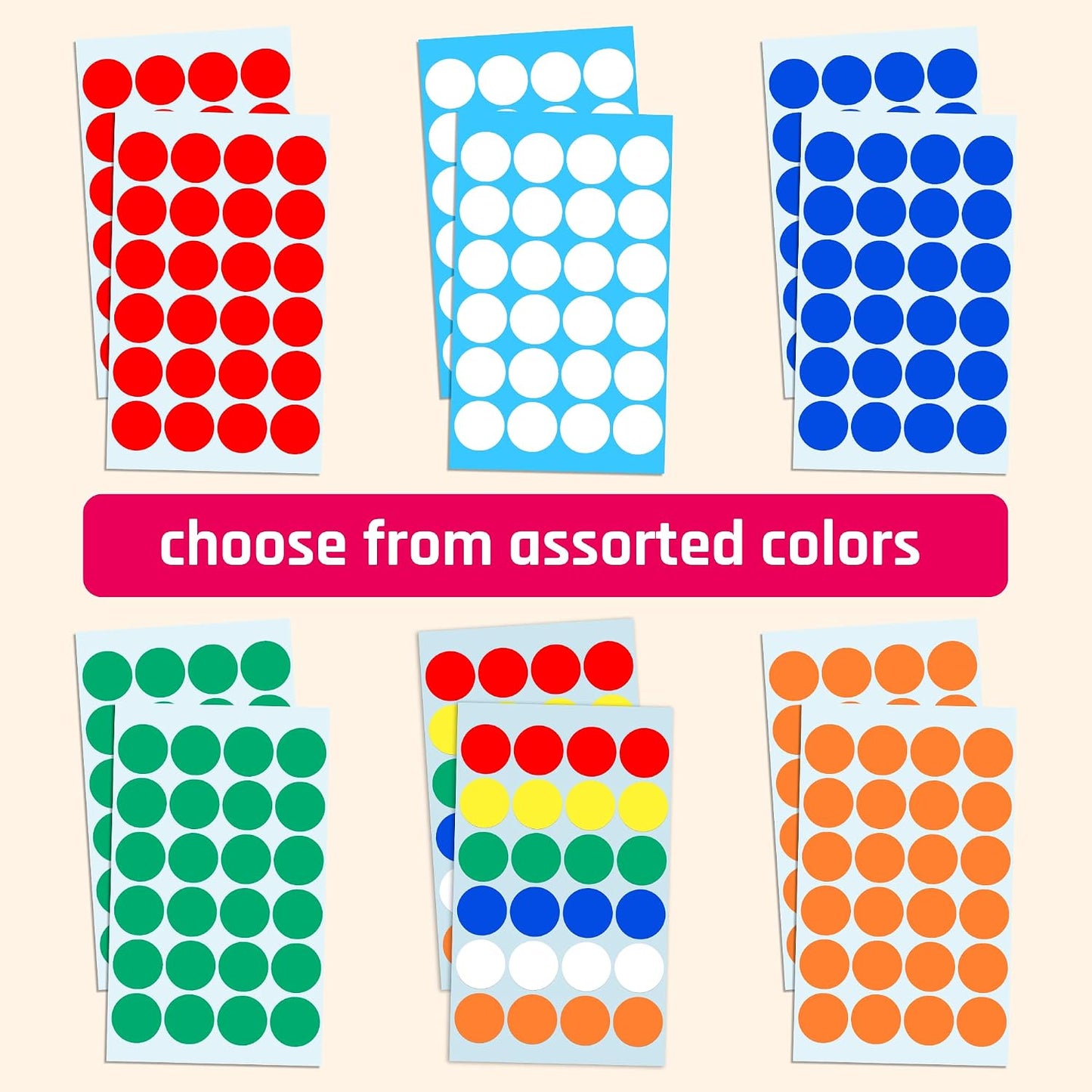 600 Pack, 1" Round Colored Dot Stickers Labels - 6 Colors