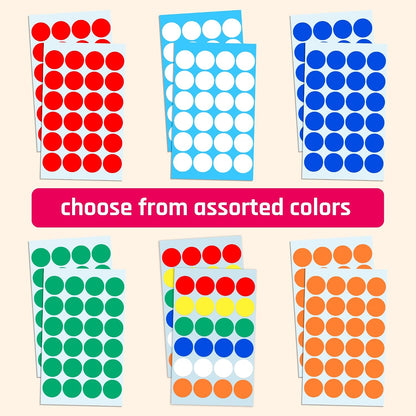 1" Round Colored Dot Stickers Labels - 6 Colors