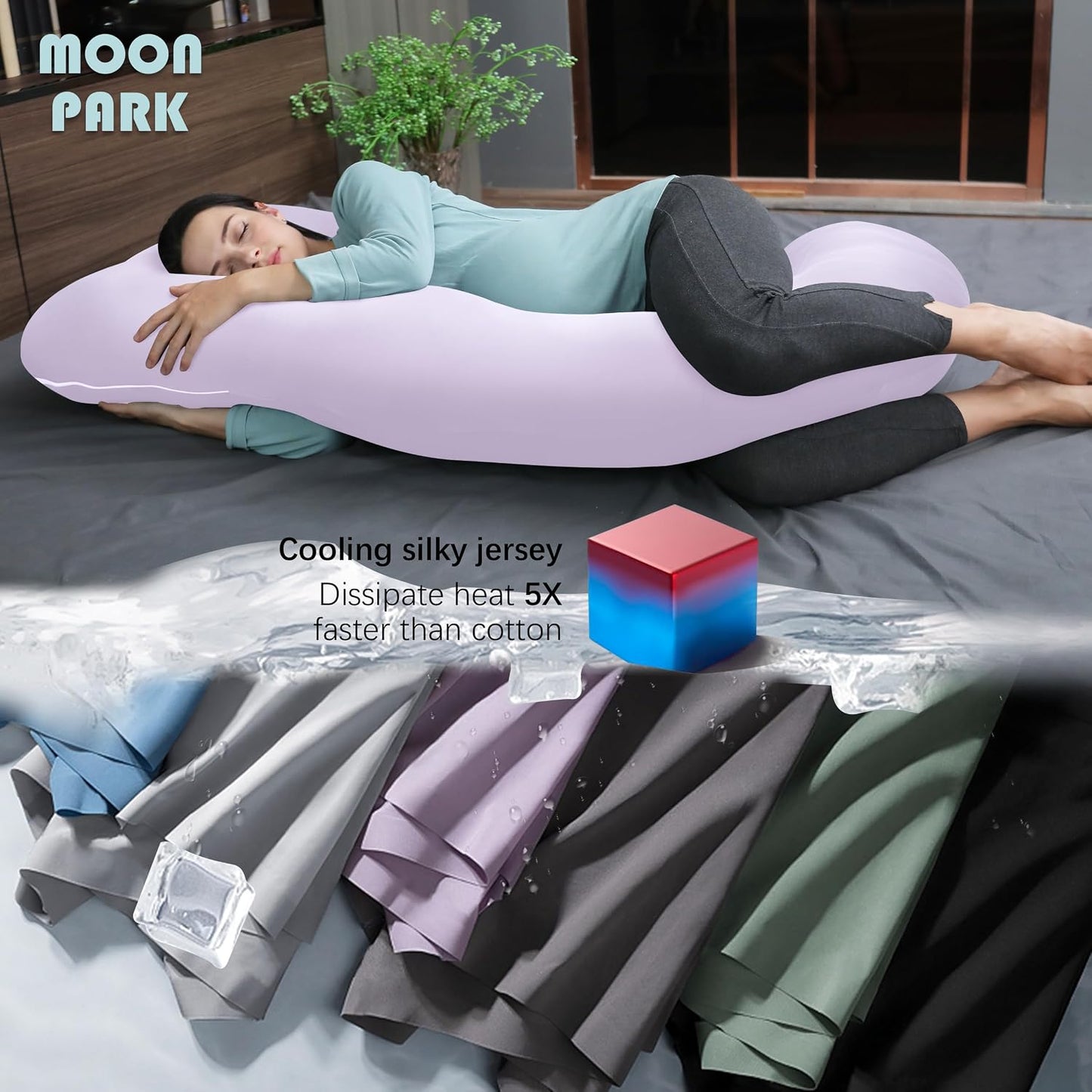 MOON PARK Pregnancy Pillows for Sleeping - 57 Inch U Shaped Full Body Maternity Pillow with Removable Cover - Support for Back, Legs, Belly, Hips - Pregnancy Pillow for Women - Grey