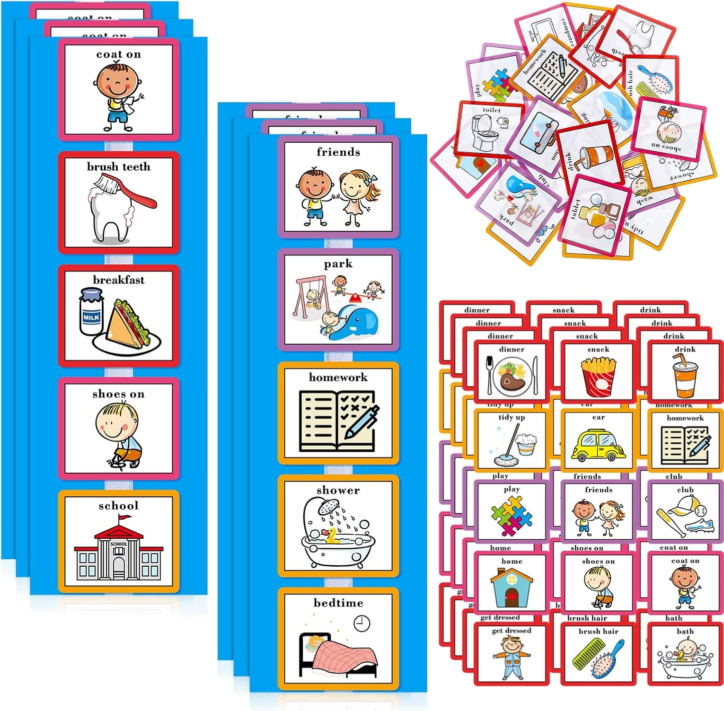 35 Pieces Visual Schedule Cards Routine Cards Home Chore Chart Routine Autism Learning Materials with 35 Pieces Hook and Loop Dots(Cute Style,Blue)