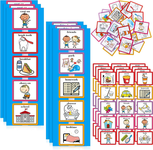 35 Pieces Visual Schedule Cards Routine Cards Home Chore Chart Routine Autism Learning Materials with 35 Pieces Hook and Loop Dots(Cute Style,Blue)