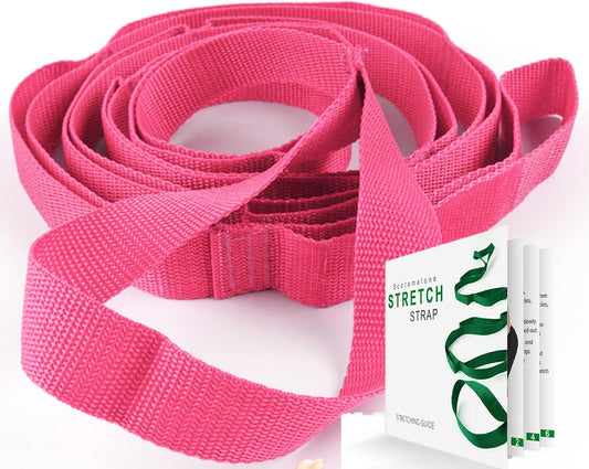 Scotamalone Stretching Strap Yoga Strap Physical Therapy for Home Workout, Exercise, Pilates and Gymnastics, 10 Loops Non-Elastic Stretch Bands with Aesthetic Packaging for Women & Men
