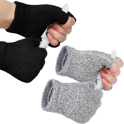Geyoga 2 Pair Fingerless Cut Resistant Gloves Kitchen Cutting Glove Food Grade Gloves for Chef Mandolin Slicing(Grey and Black)