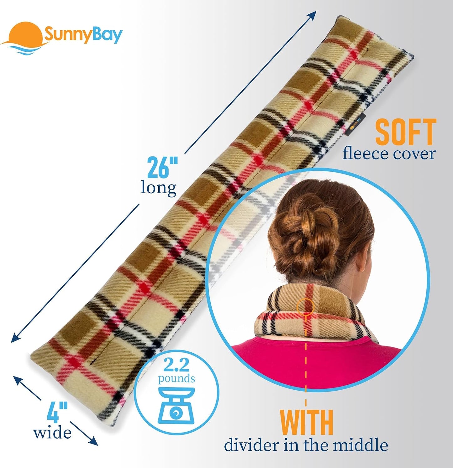 SunnyBay Microwavable Heating Pad for Neck and Shoulder, Heated Neck Wrap, Microwave Heat Pad, Weighted Beanbag Moist Hot or Cold Compress, 2.2 lbs, 26x4 Inches, Buffalo