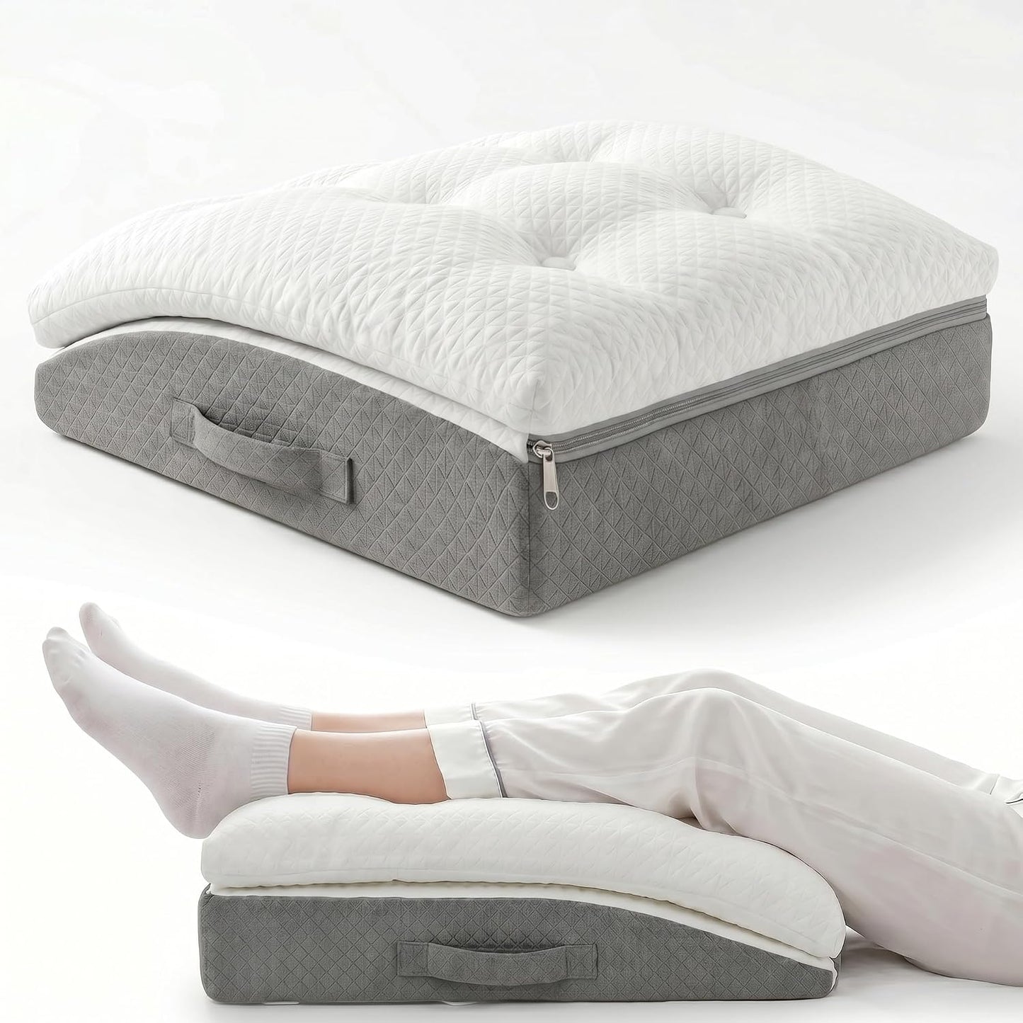 Leg Elevation Pillow,Memory Foam Sleeping Support Pillow, Dual Layer Bed Wedge Pillow for Legs, Knee Wedge Pillow, Removable Washable Cover