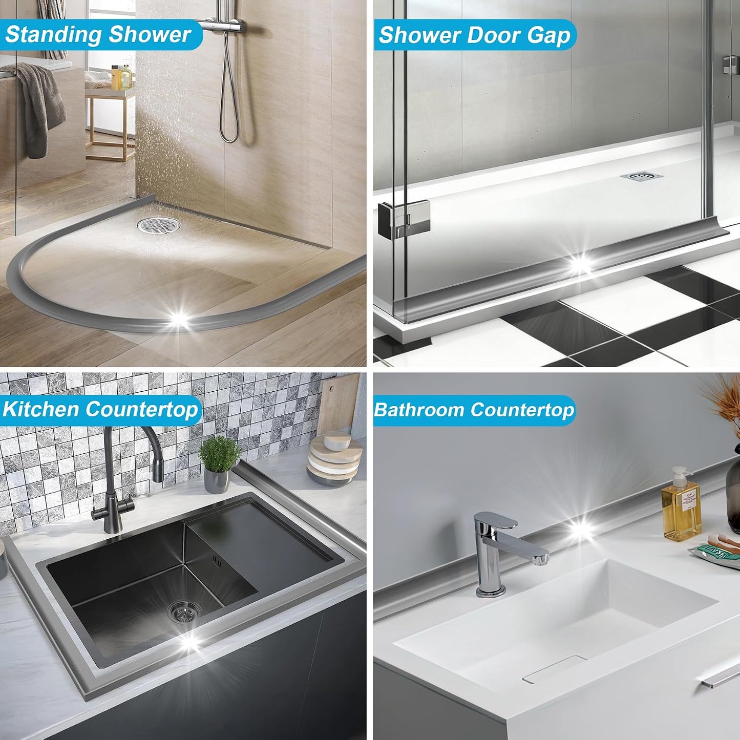 39Inch Shower Threshold Water Dam, Self-Adhesive Silicone Shower Barrier Water Stopper Shower Door Bottom Seal Strip Shower Splash Guard for Bathroom Kitchen Bathtub