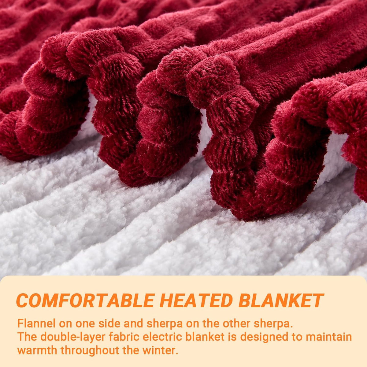 Heated Blanket Electric Throw, Soft Flannel Heating Blanket with 8 Hours Auto Off 10 Fast Heating Levels Machine Washable Sherpa Heated Blanket with Overheating Protection