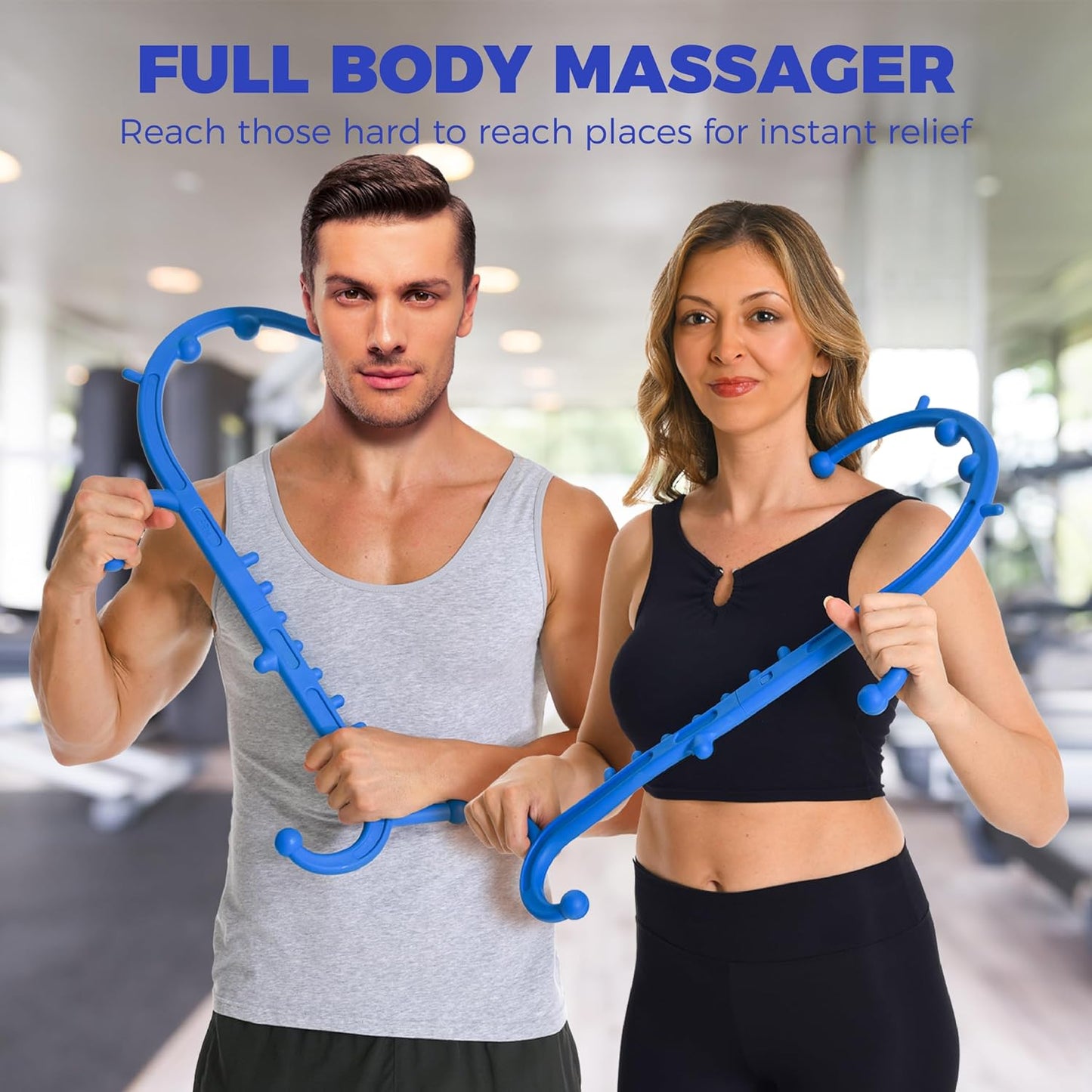 Deep Tissue Back & Neck Massager - Back Massager Stick for Pain Relief, Muscle Knot Remover, Trigger Point Massage Tool for Full Body, Shoulders, Legs - Pressure Point Massage Tool (Blue)