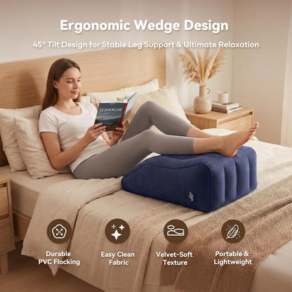 Inflatable Leg Elevation Pillow for Sleeping, Blood Circulation | Ergonomic Wedge Pillow for Swelling, Portable Travel Leg Rest Cushion, Black