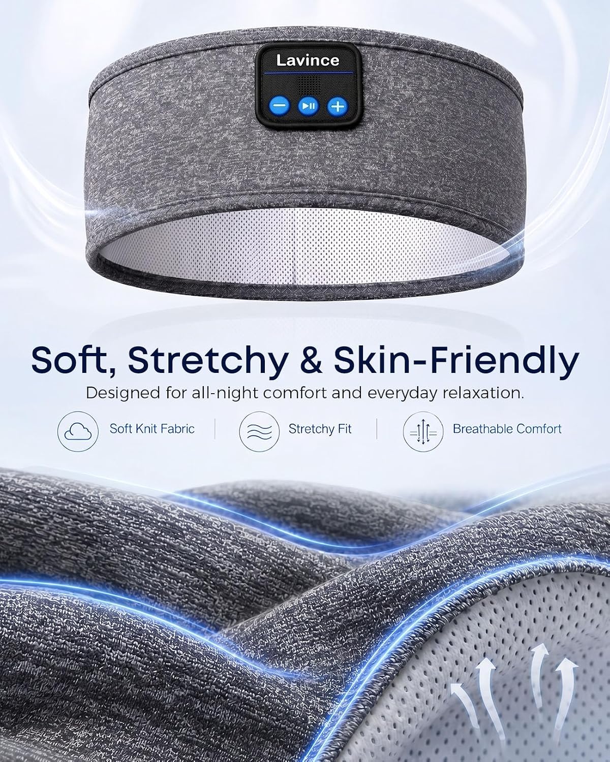 Sleep Headphones Headband, Bluetooth 5.4 Sleeping Headphones for Side Sleepers, Wireless Headband Headphones with Ultra-Thin Stereo Speakers for Sports, Workout, Travel, Meditation
