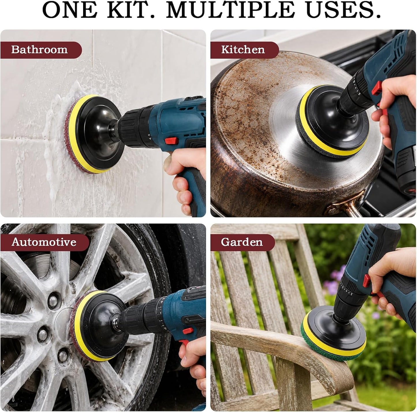 4 Inch 26 PCS Scouring Pads Drill Brush Power Scrubber Cleaning Kit | Hook and Loop Scrub Pads Drill Attachment with Accessories for Bathroom Scale Removal, Rust Removal, Metal & Tile Cleaning