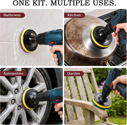4 Inch 26 PCS Scouring Pads Drill Brush Power Scrubber Cleaning Kit | Hook and Loop Scrub Pads Drill Attachment with Accessories for Bathroom Scale Removal, Rust Removal, Metal & Tile Cleaning