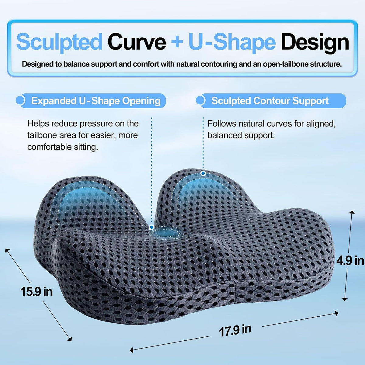 Ergonomic Memory Foam Seat Cushion Hemorrhoid Pillow for Hip Sciatica and Tailbone Pain Relief for Office Chair Car and Home (Black)