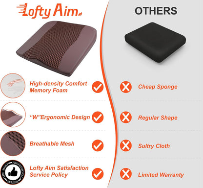 Lofty Aim Car Seat Cushion, Memory Foam Car Seat Cushions for Long Driving | Comfy Car Seat Pillow for Pain Relief, Driver Seat Cushion Adds Height, Butt Cushion for Car, Truck, Office Chair, Black